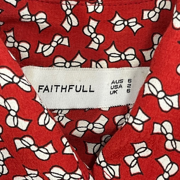 Faithfull the Brand Red Print Bow Tie Front Shirt Oversized 2 - Picture 3 of 9